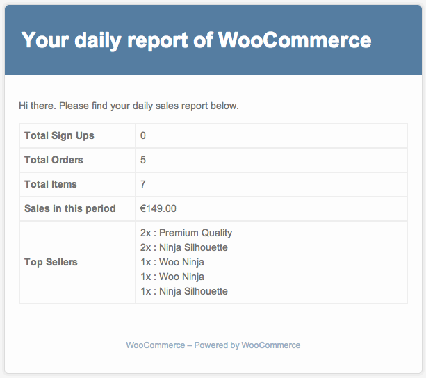 WooCommerce – Sales Report Email