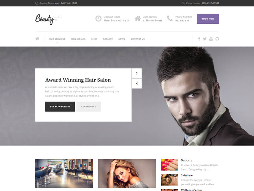 ProteusThemes Beauty Hair, Nail and Spa Salon WordPress Theme