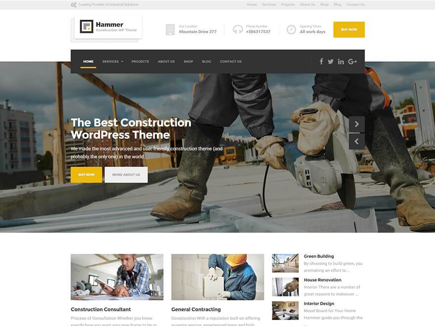 ProteusThemes Hammer – WordPress Theme for Construction and Building Business