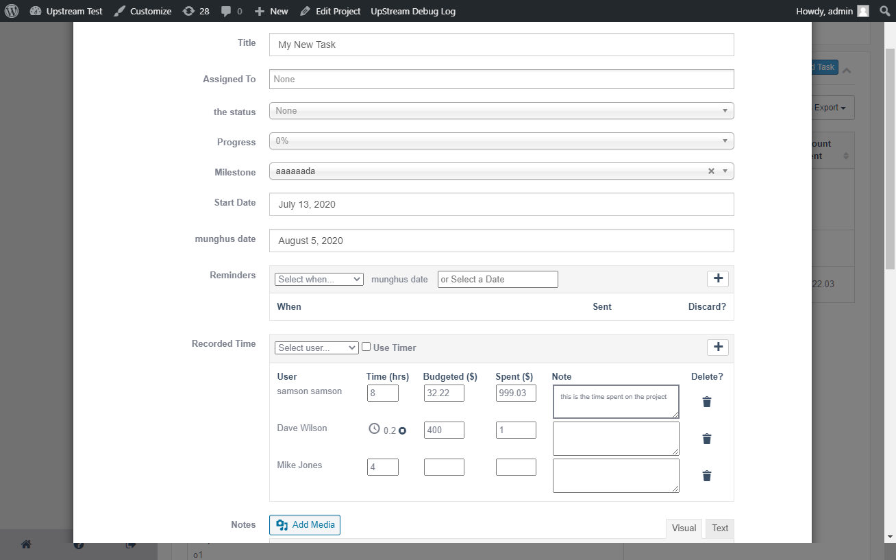 UpStream Time Tracking and Budgeting