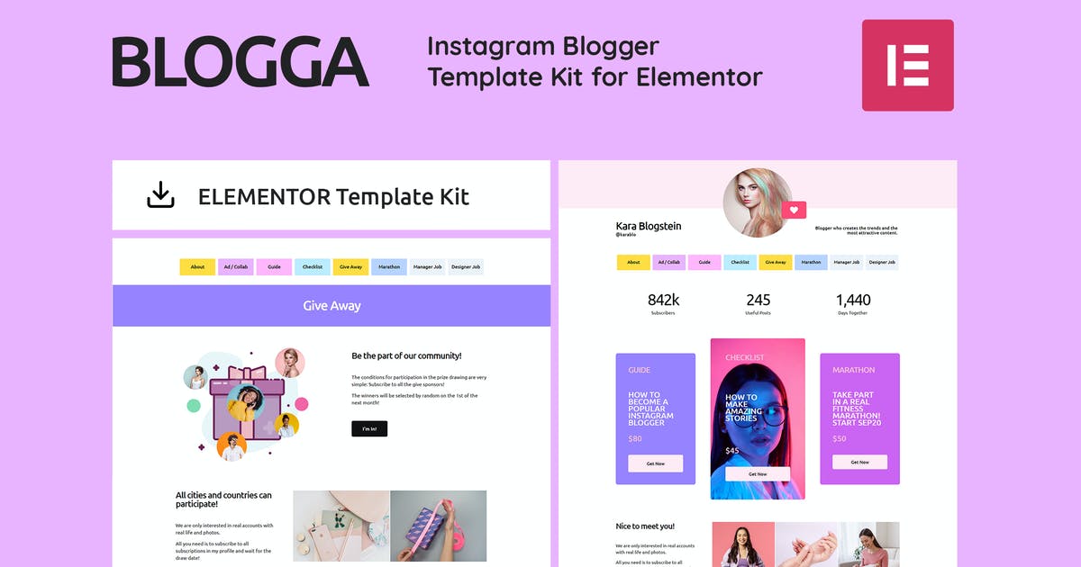 BLOGGA – Instagram Blogger Elementor Template Kit