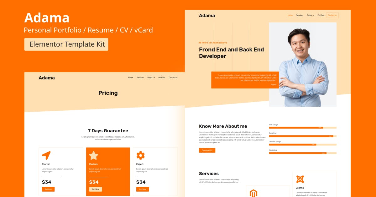 Adama – Personal Portfolio & Resume Elementor Template Kit