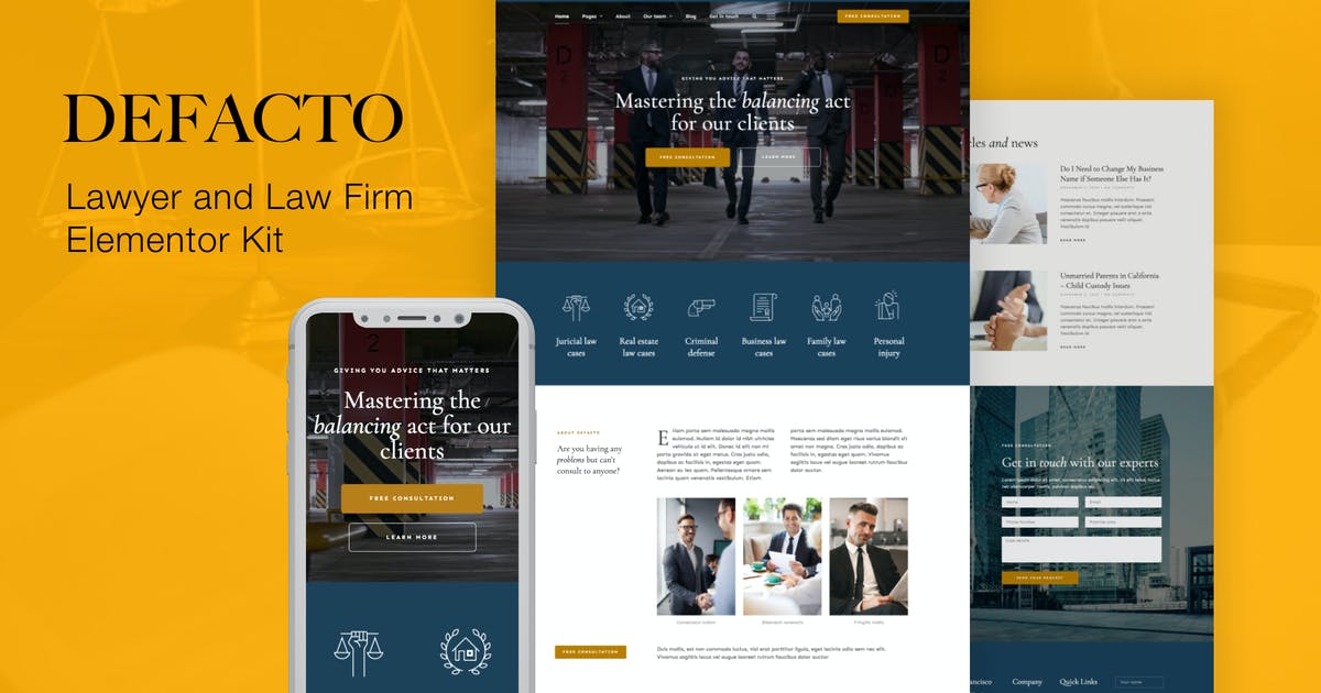 Defacto – Lawyer & Law Firm Elementor Template Kit