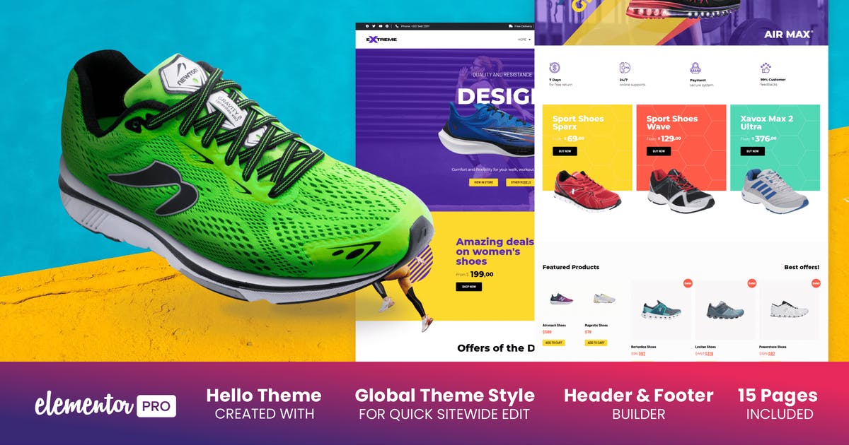 Extreme – Running Sports Shoes & Clothes Elementor Template Kit
