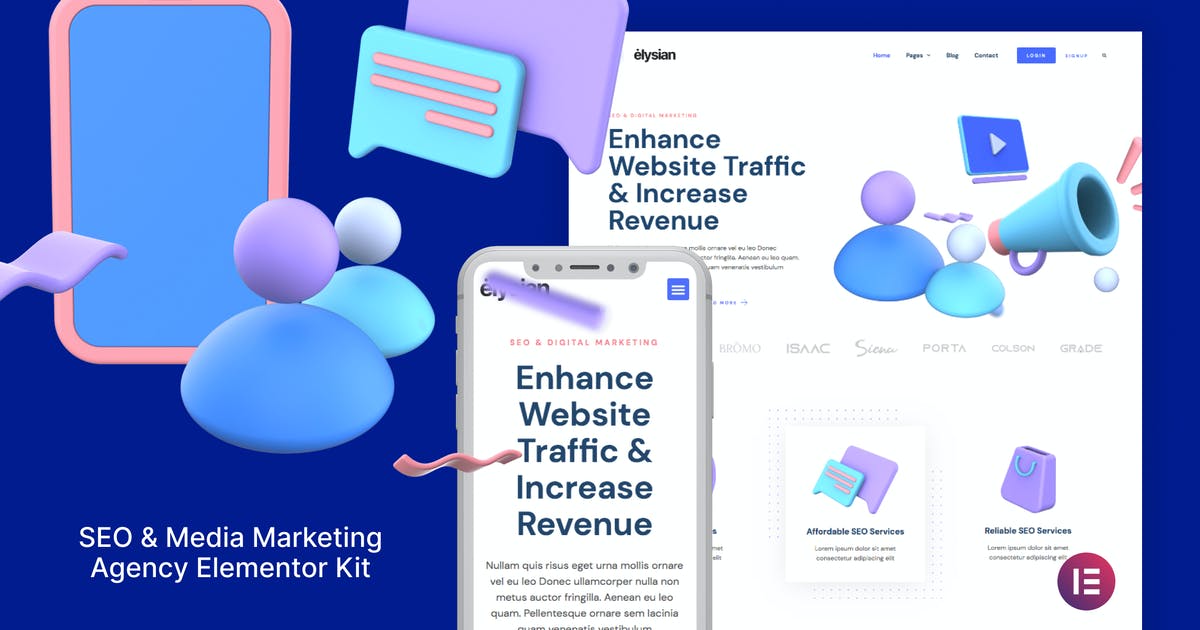 Elysian – 3D Style SEO Agency Elementor Kit