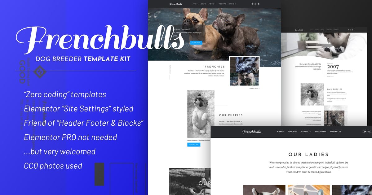 Frenchbulls – Dog Breeder Elementor Template Kit