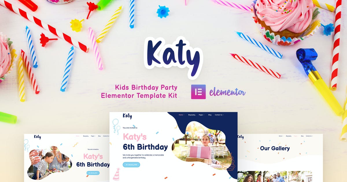 Katy – Kids Birthday Party Planner & Invitation Elementor Template Kit