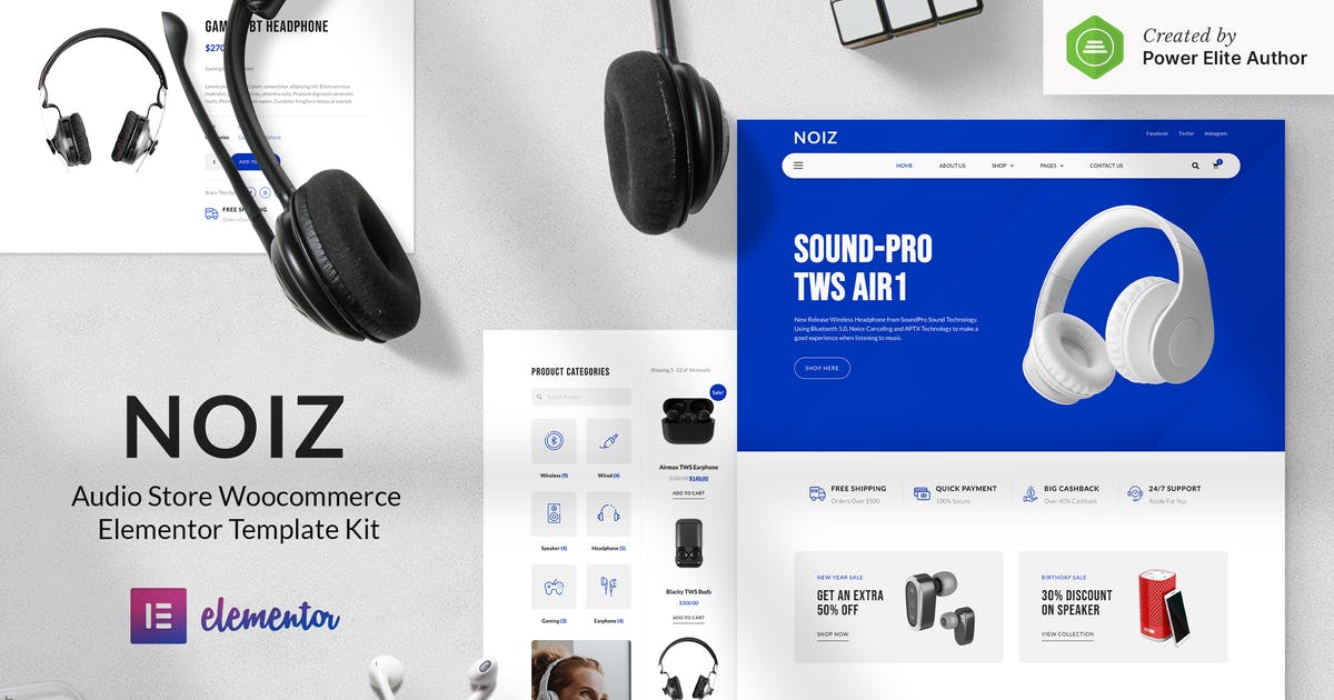 Noiz – Audio Store WooCommerce Elementor Template Kit