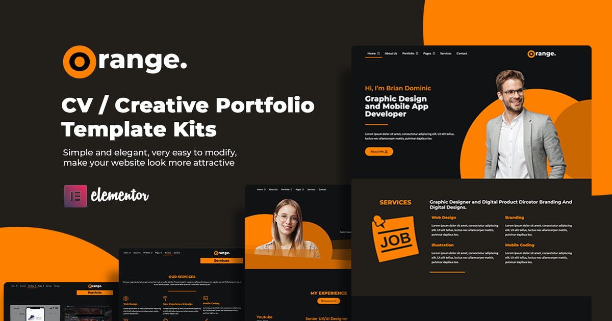 Orange CV /Creative Portfolio Elementor Template Kits