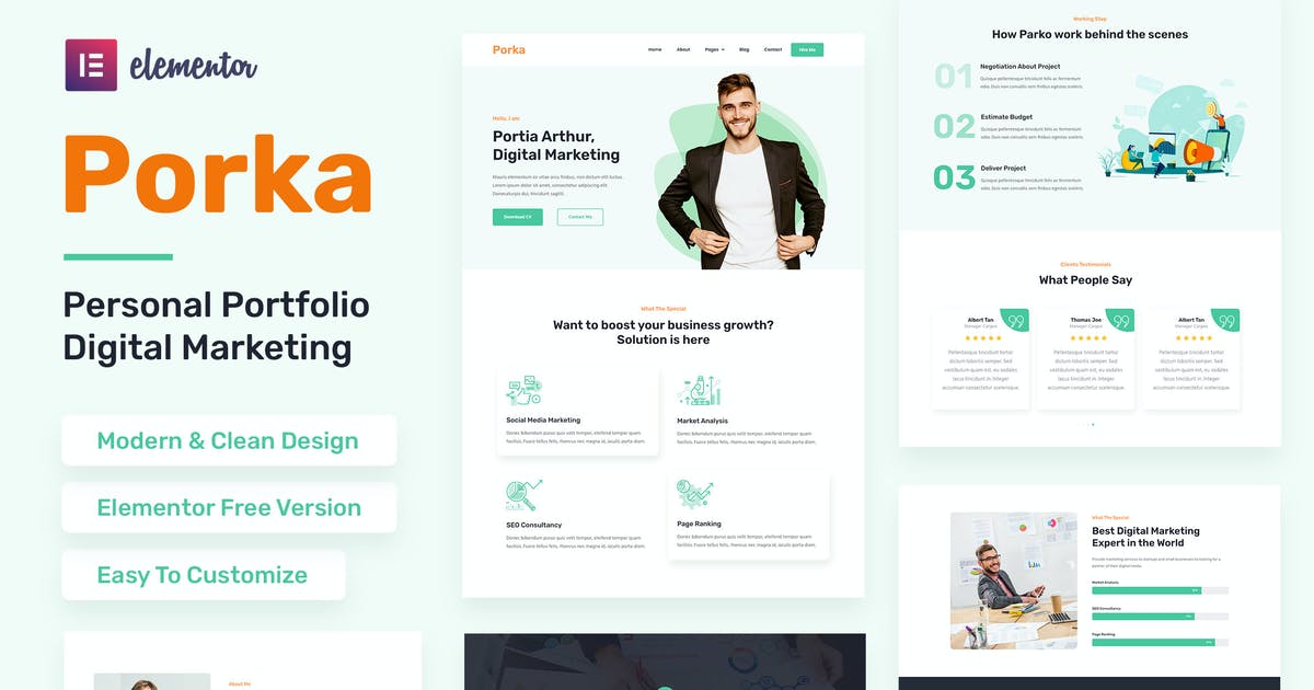 Porka – Digital Marketing Personal Portfolio Elementor Template Kit