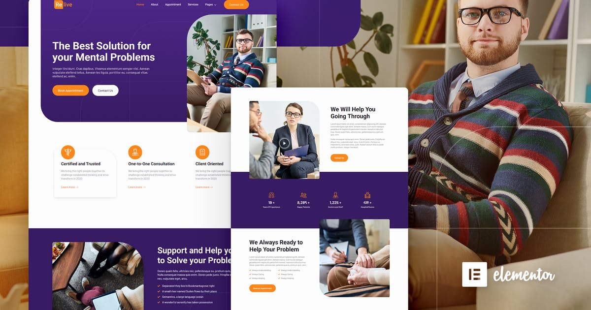 Relive – Psychology & Counseling Elementor Template Kit