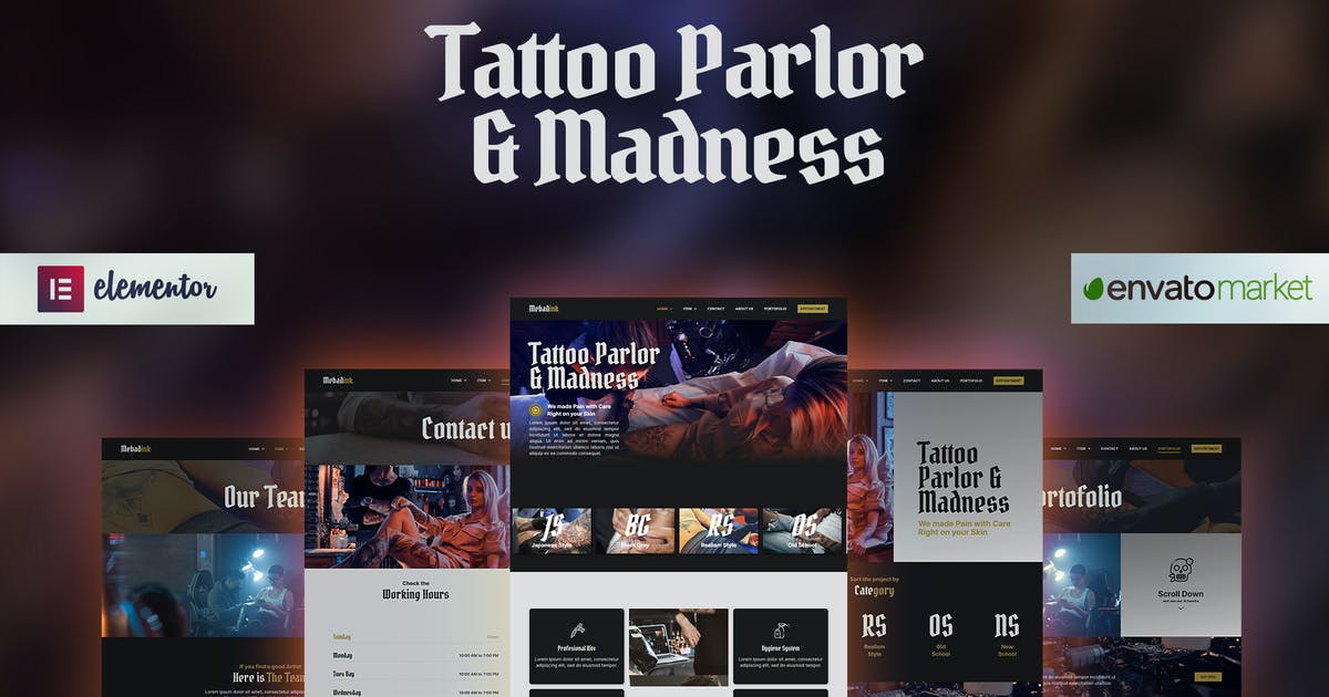 Mebadink – Tattoo & Piercing Studio Elementor Template Kit