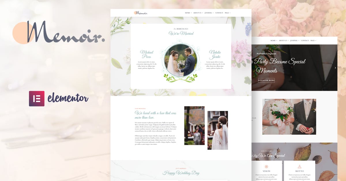 Memoir – Wedding Event & Party Organizer Elementor Template Kit