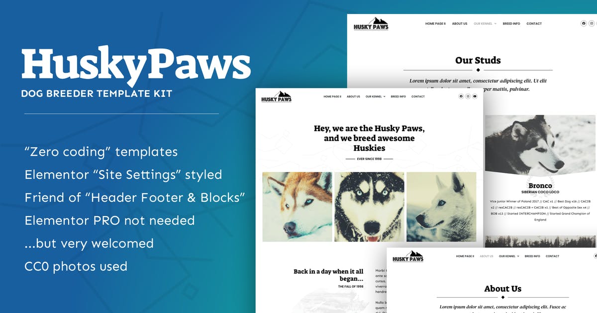 HuskyPaws – Dog Breeder Elementor Template Kit