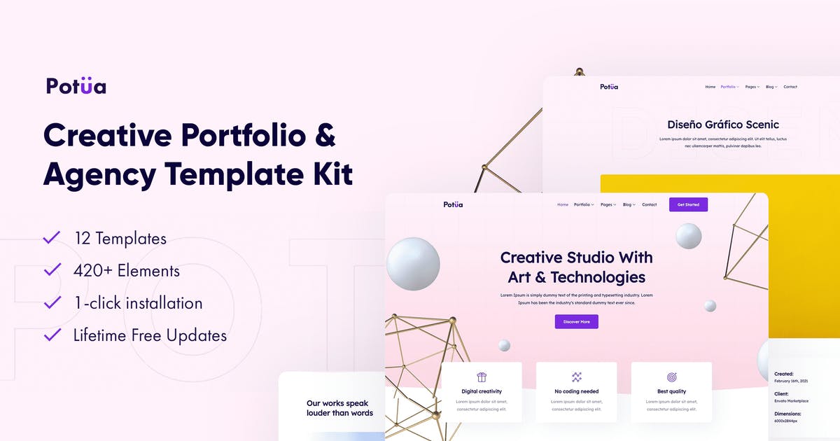 Potua – Creative Portfolio & Agency Elementor Template Kit