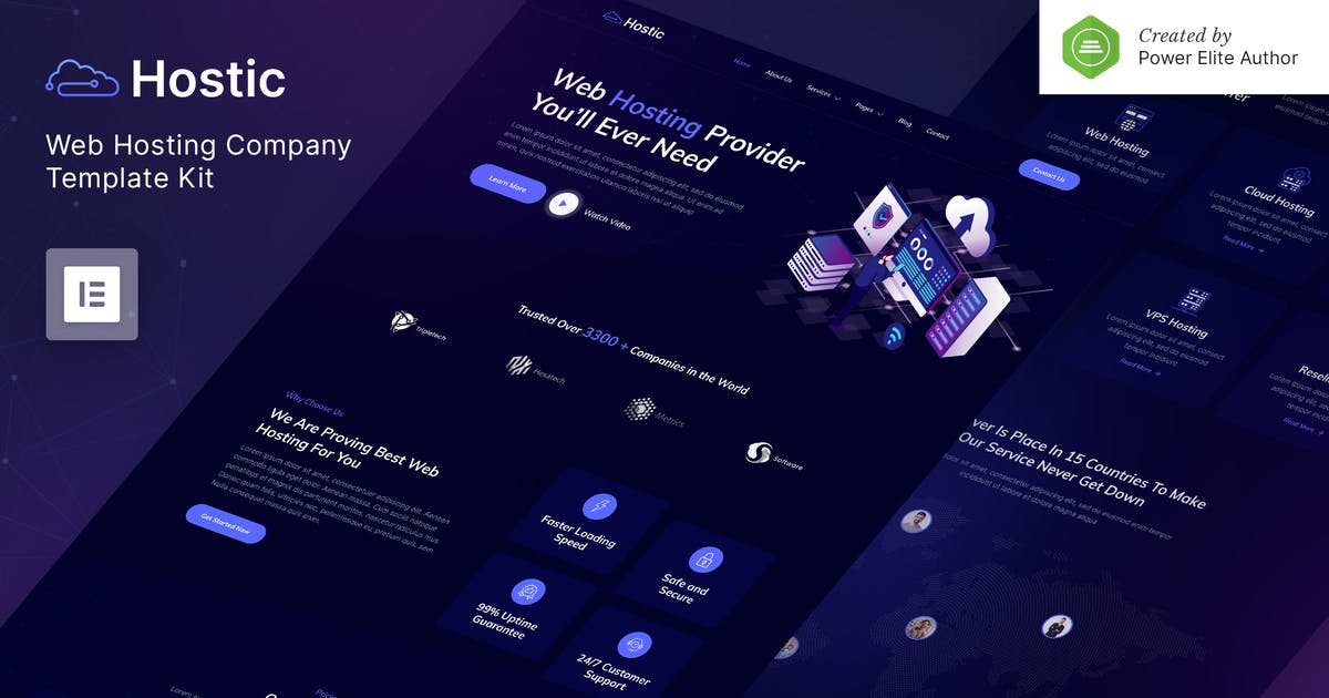 Hostic – Web Hosting Company Elementor Template Kit