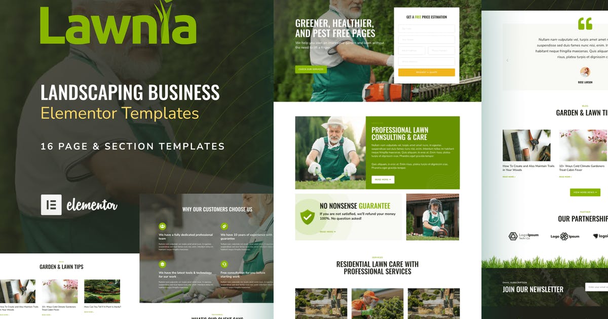 Lawnia – Gardener & Landscaping Business Elementor Template Kit