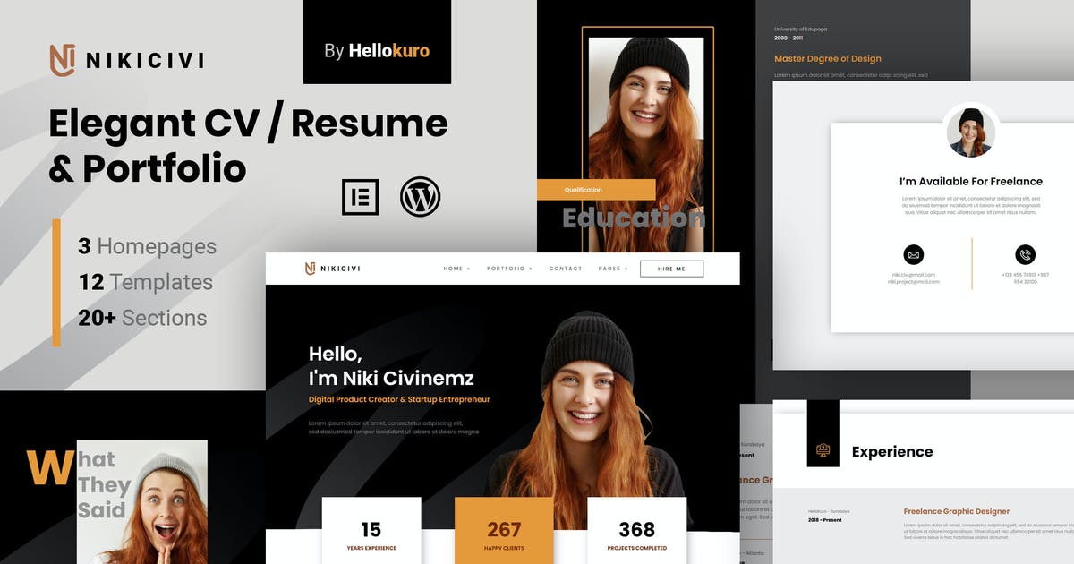 Nikicivi – Elegant CV/Resume & Portfolio Elementor Template Kit