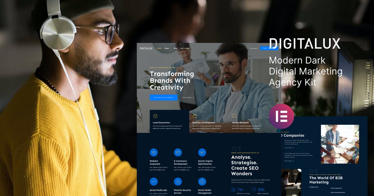 Digitalux – Modern Dark Digital Marketing Agency Template Kit