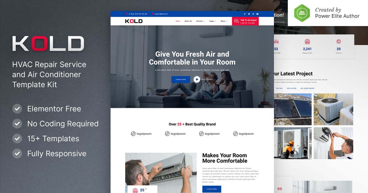 Kold – Air Conditioner & HVAC Repair Service Elementor Template Kit