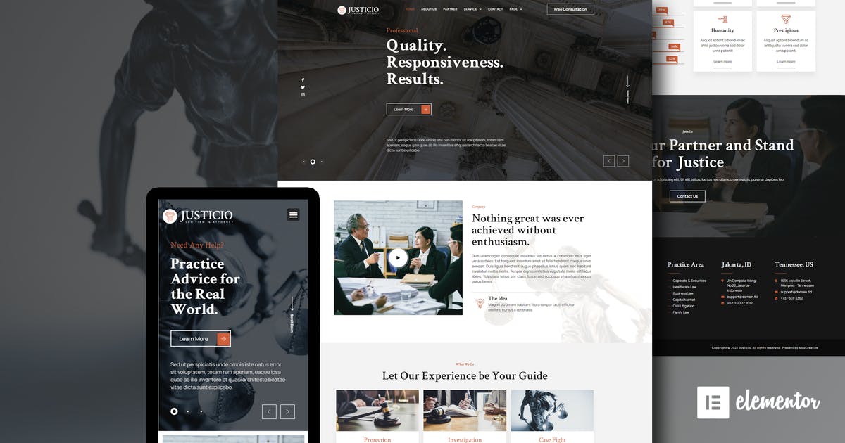 Justicio – Law Firm & Attorney Elementor Template Kit