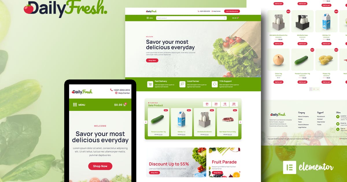 DailyFresh – Grocery Store Elementor Template Kit