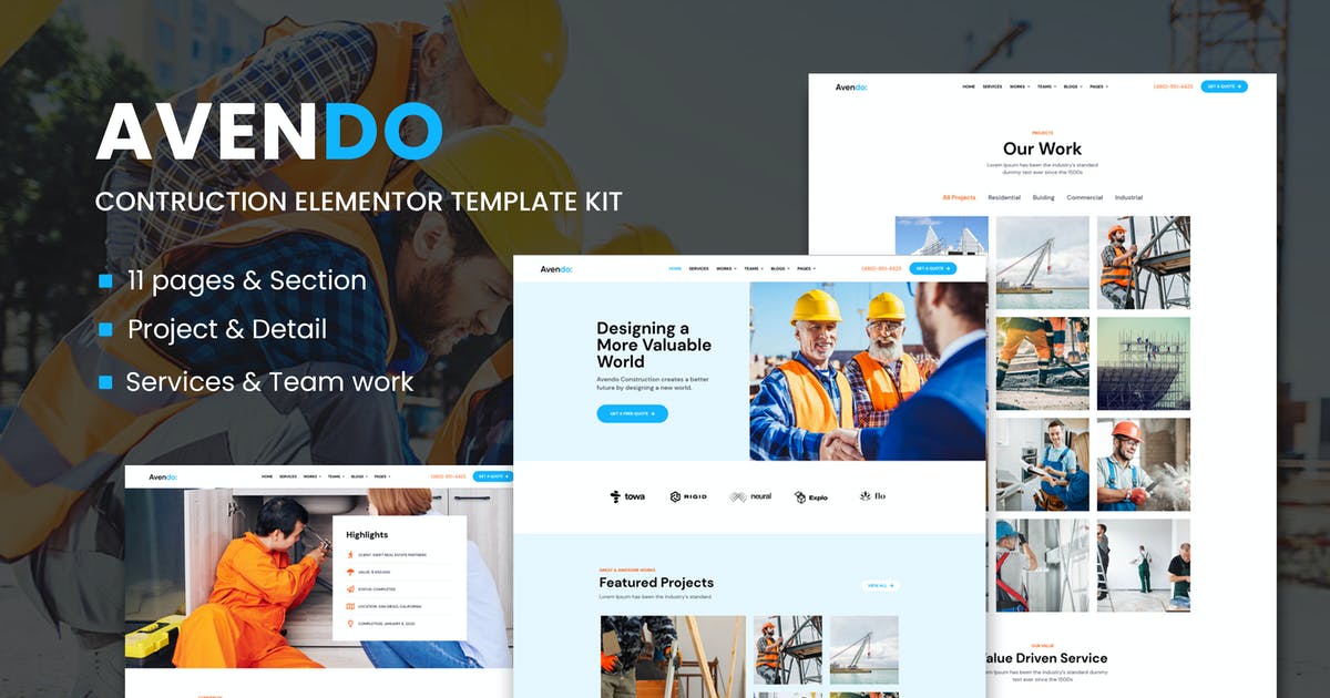 Avendo – Construction Elementor Template Kit