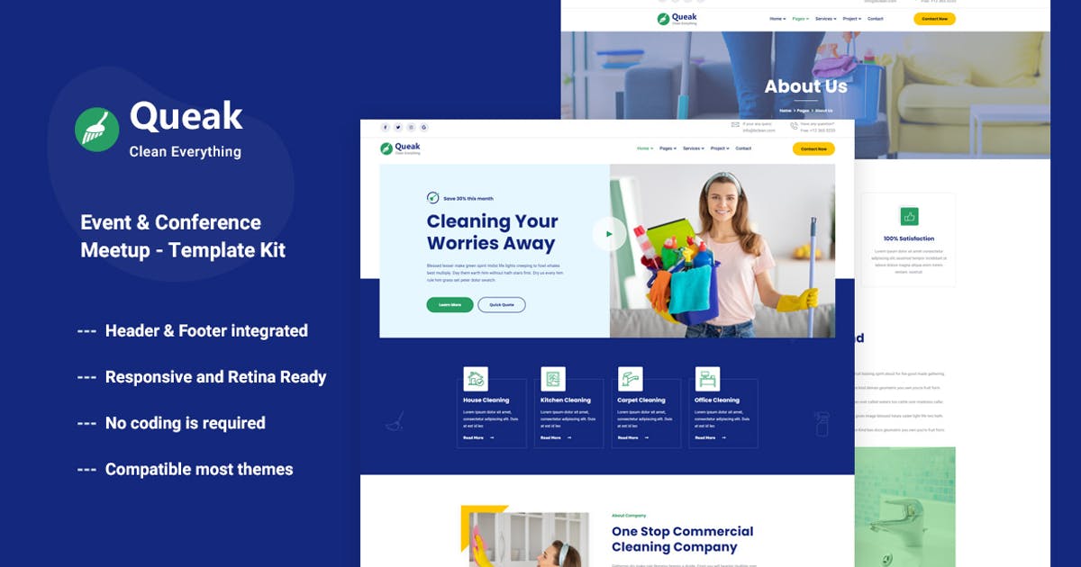 Queak – Cleaning Service Elementor Template Kit