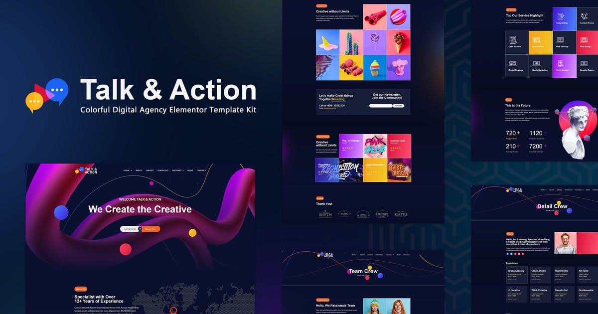 Talk & Action – Colorful Digital Agency Elementor Template Kit