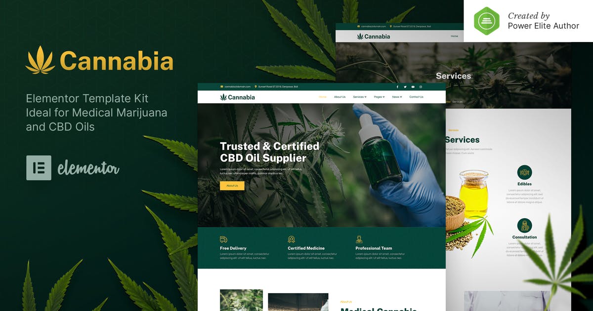 Cannabia – Medical Marijuana & CBD Oil Elementor Template Kit