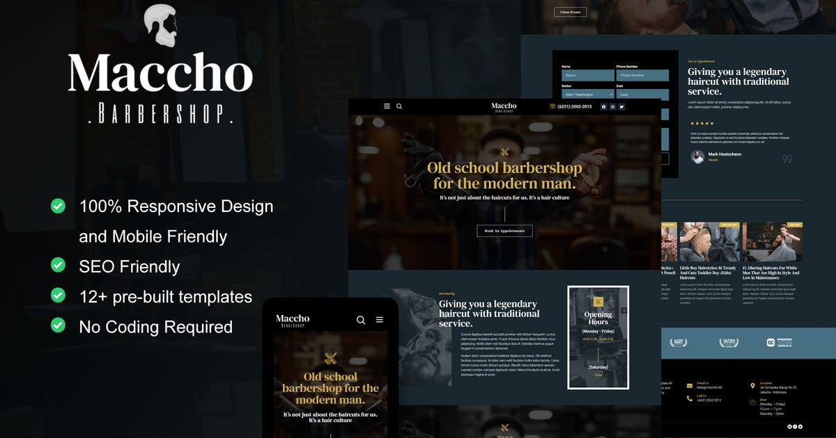 Maccho – Gentlemen Barbershop Elementor Template Kit