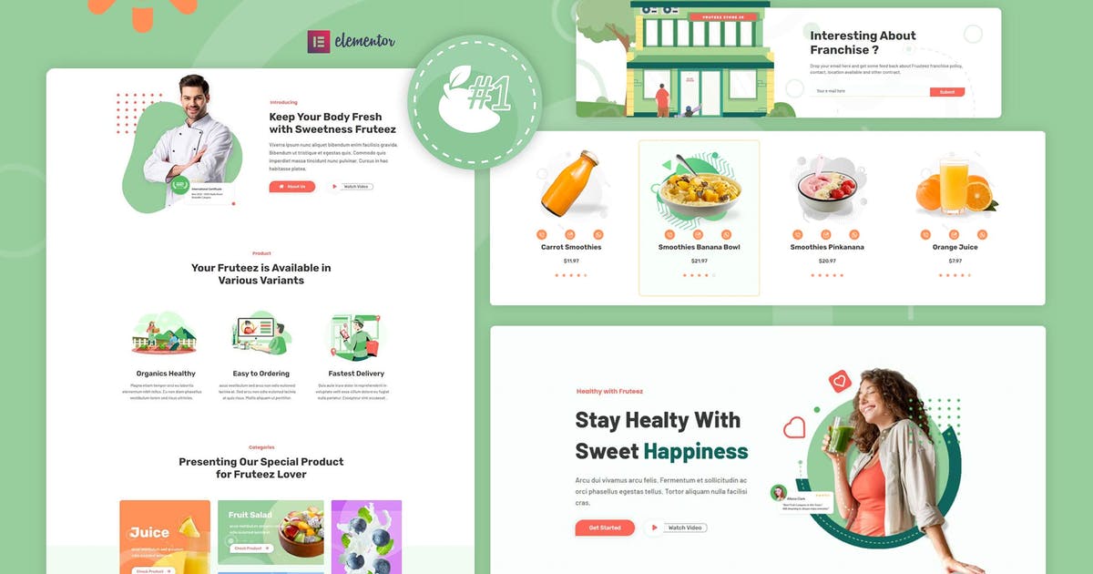Fruteez – Healthy Food & Drinks Brand Elementor Template Kit