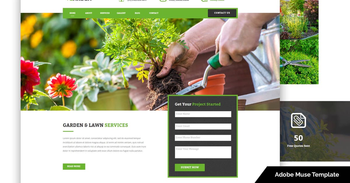 Responsive Garden and Lawn Services Muse Template