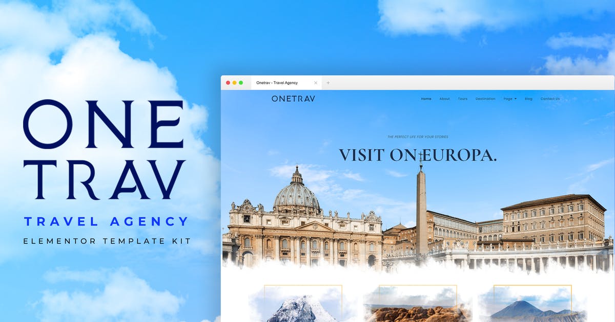 Onetrav – Travel Agency Elementor Template Kit