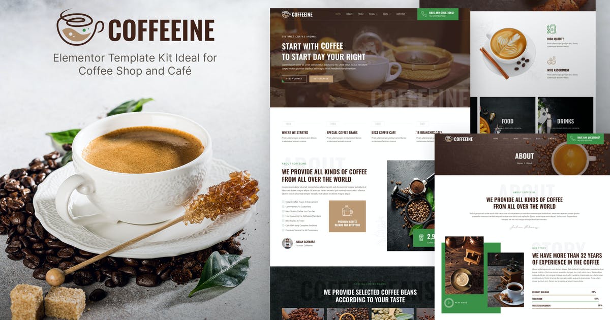 Coffeeine – Coffee Shop & Cafe Elementor Template Kit