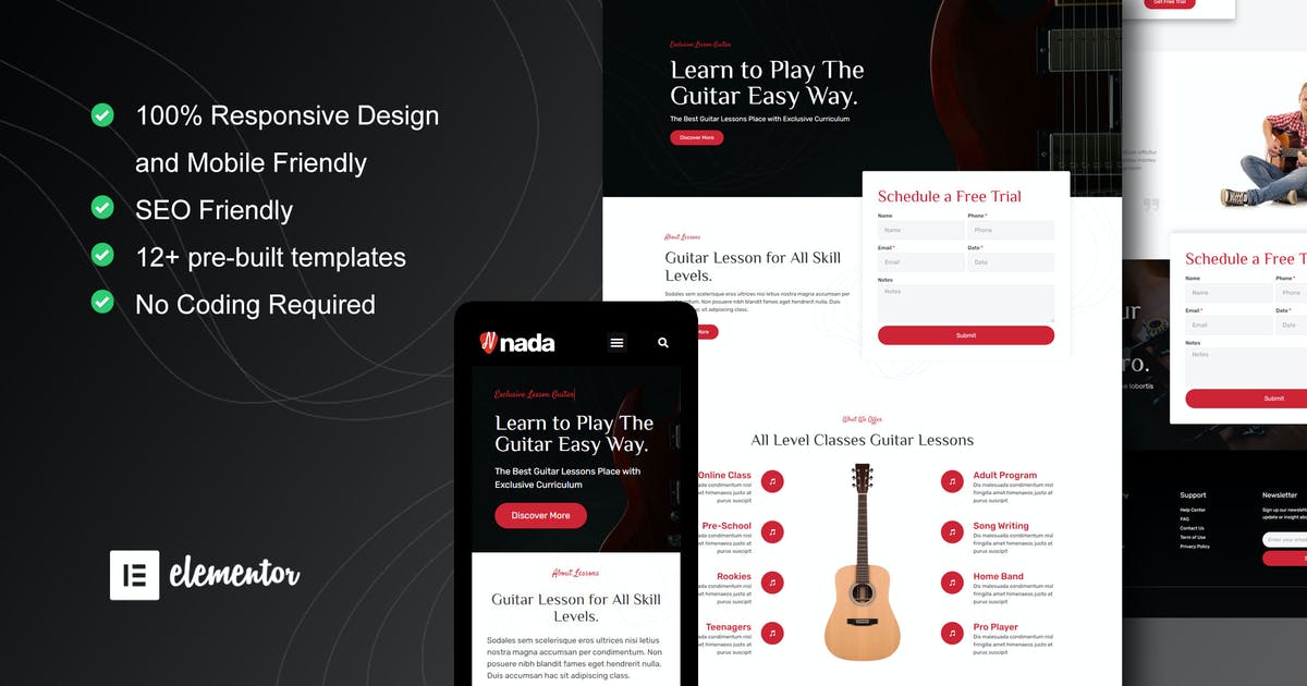 Nada – Guitar Lessons & Courses Elementor Template Kit