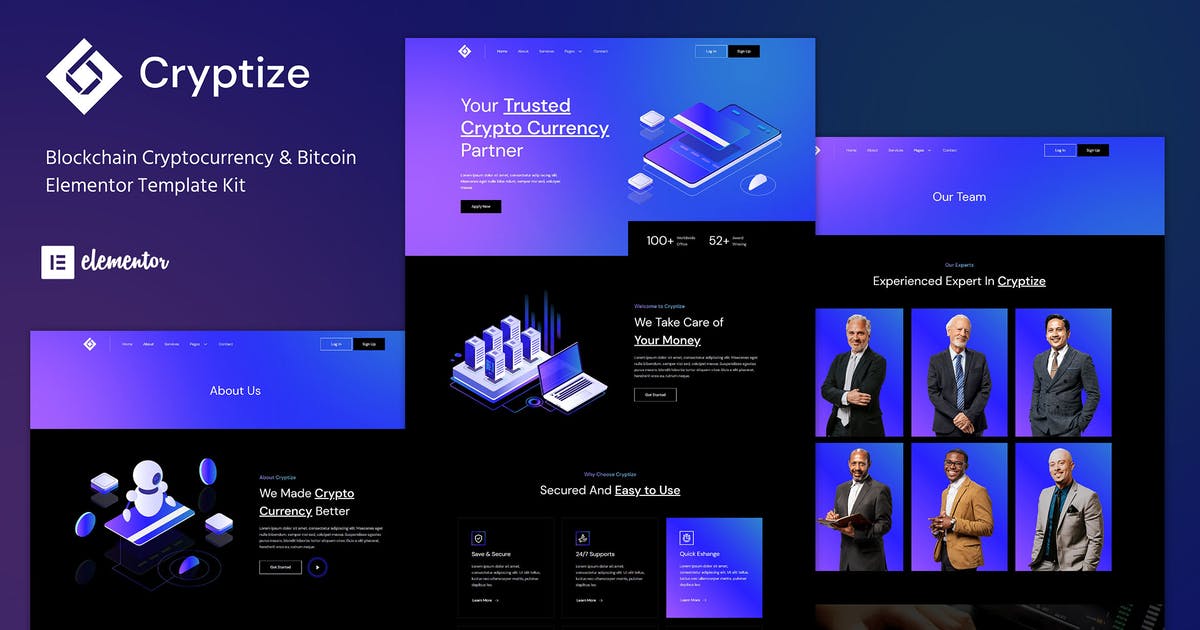 Cryptize – Blockchain Cryptocurrency & Bitcoin Elementor Template Kit