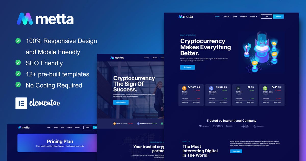 Metta – Cryptocurrency Blockchain & Bitcoin Elementor Template Kit