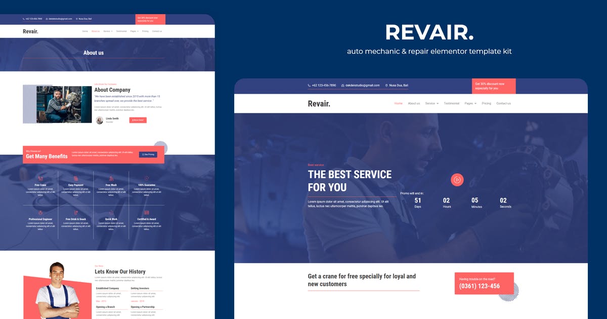 Revair – Auto Mechanic & Repair Elementor Template Kit