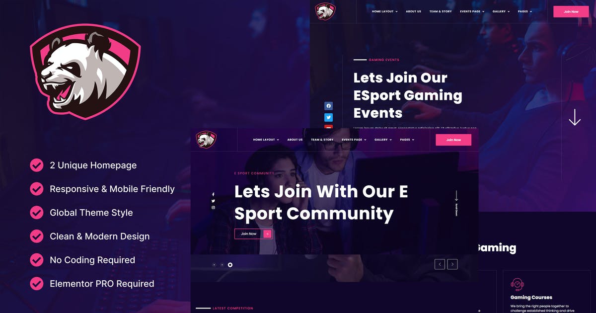 Junio – E-Sport Gaming Events & Streamer Elementor Template Kit
