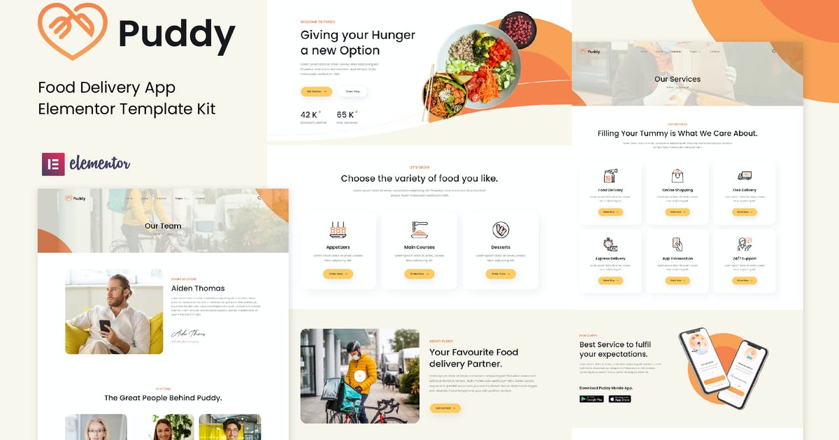 Puddy – Food Delivery App Elementor Template Kit