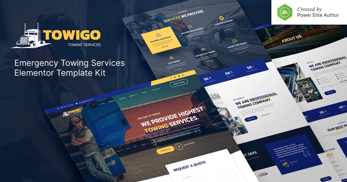 Towigo – Emergency Towing Services Elementor Template Kit