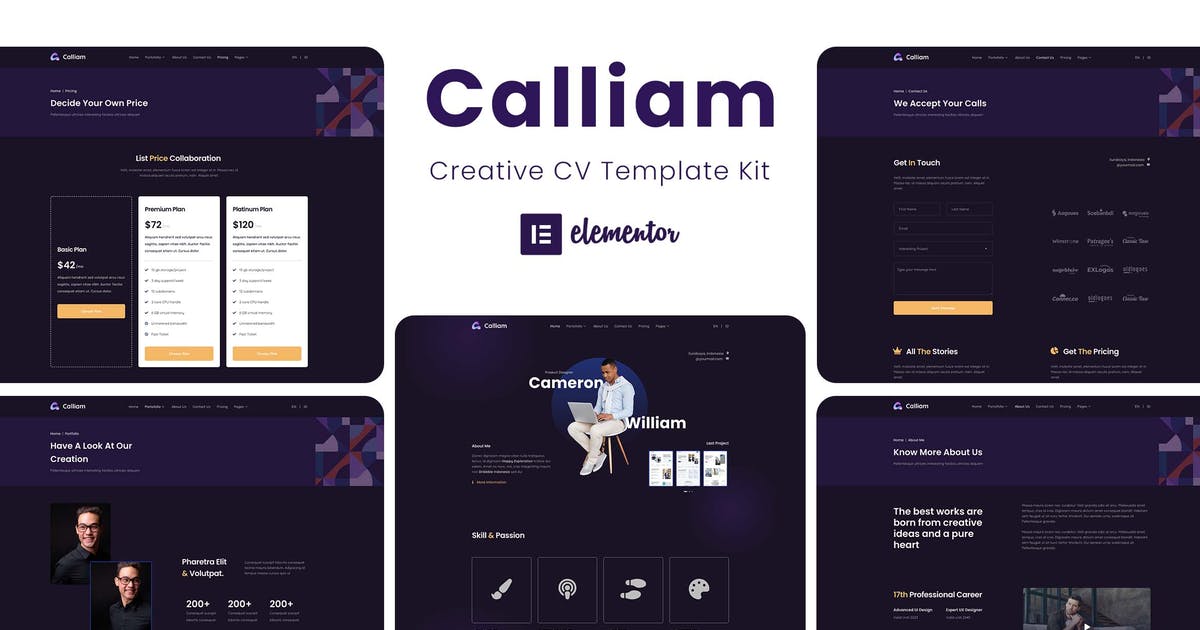 Calliam – Creative CV Elementor Template Kit