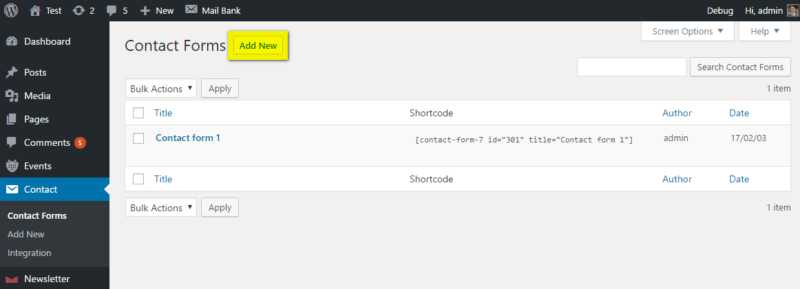 Newsletter  Contact Form 7