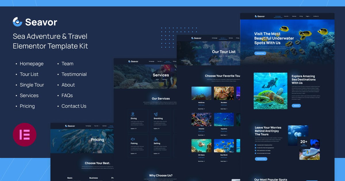 Seavor | Sea Adventure & Travel Elementor Template Ki