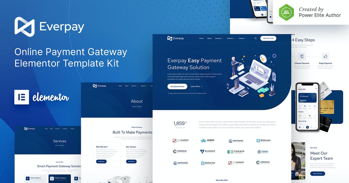 Everpay - Online Payment Gateway & Fintech Elementor Template Kit
