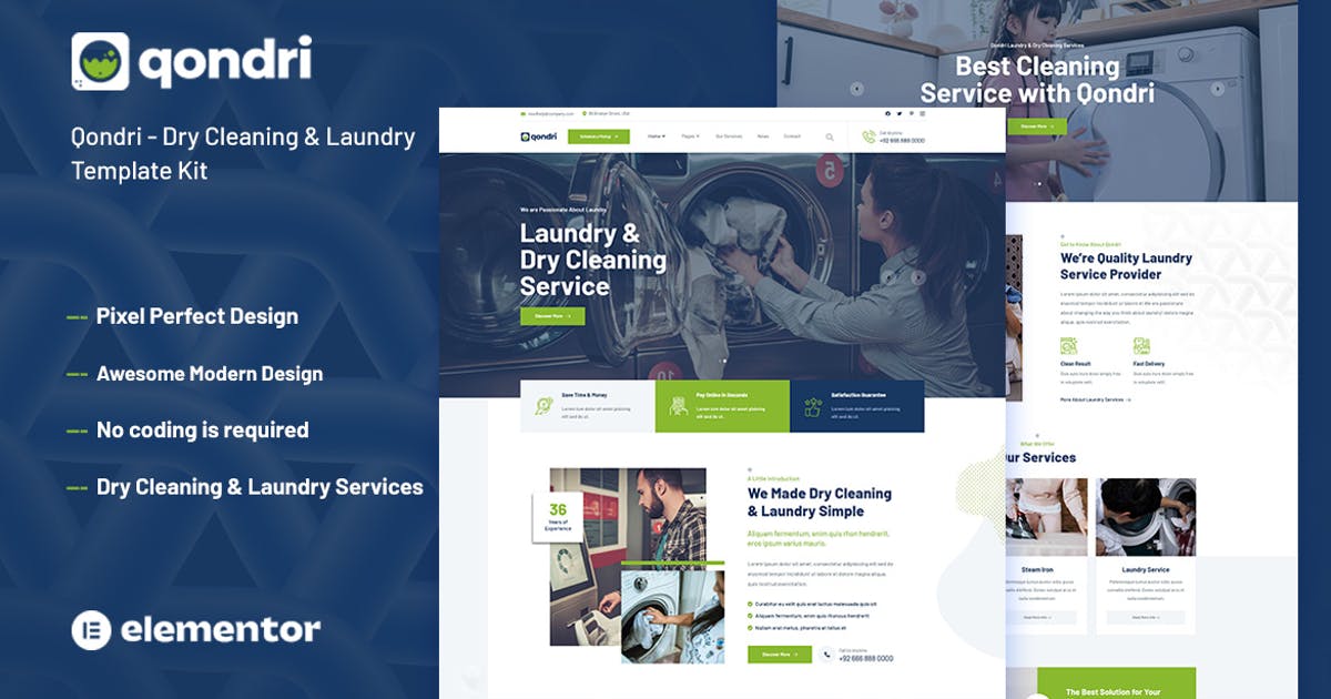 Qondri – Dry Cleaning & Laundry Elementor Template Kit