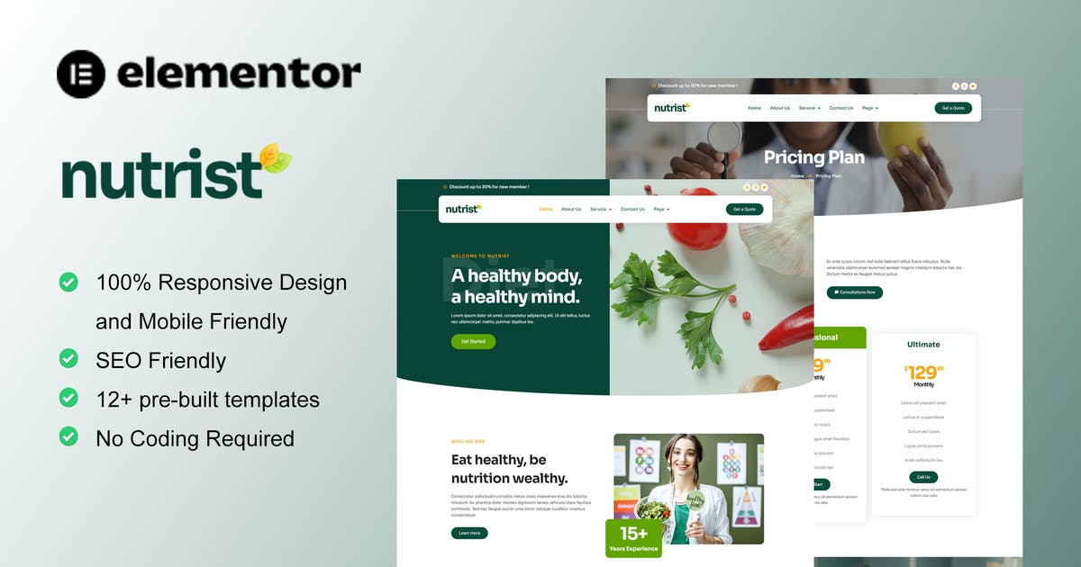 Nutrist – Healthy Food & Nutrition Service Elementor Template Kit