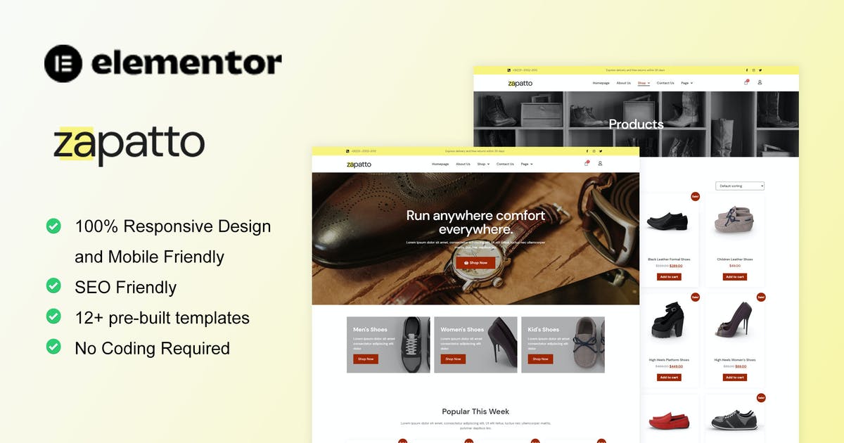 Zapatto – Shoes Store WooCommerce Elementor Template Kit
