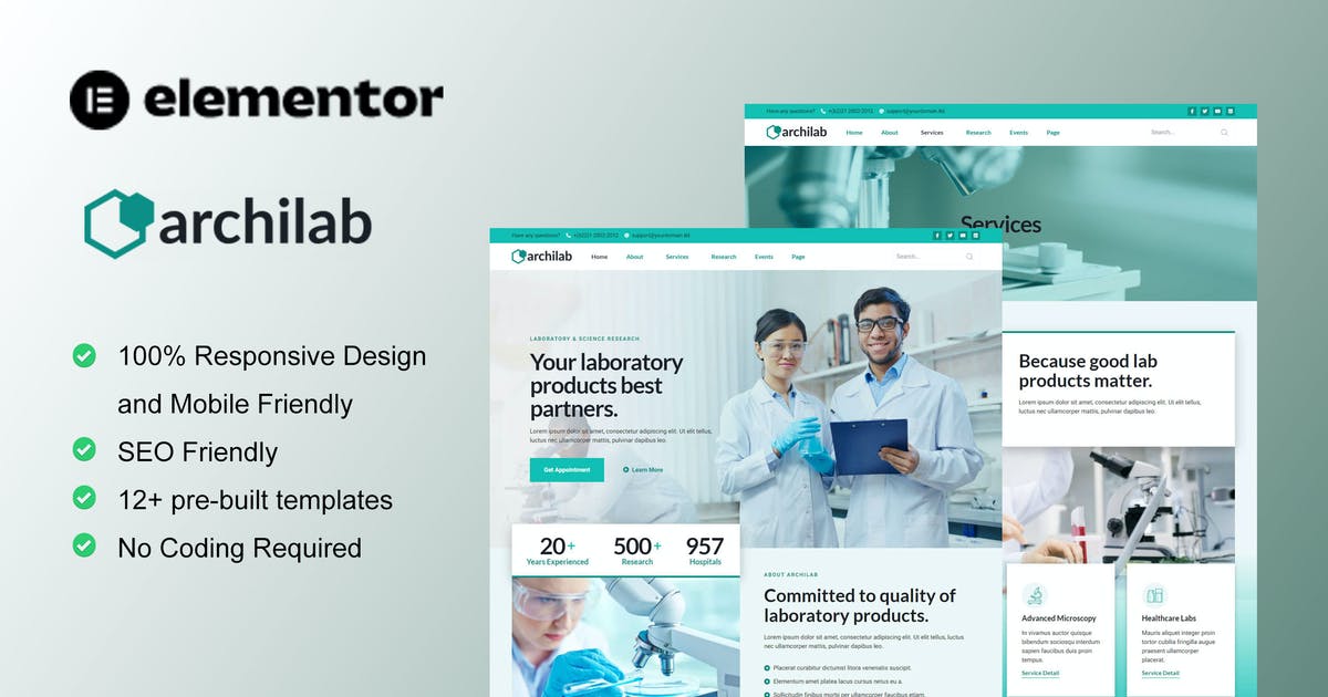 ArchiLab – Research & Laboratory Elementor Template Kit